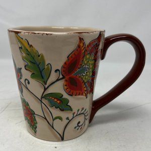 Pier 1 Ironstone Elizabeth Coffee Cup Tea Mug Flowers Leaves 16 Oz